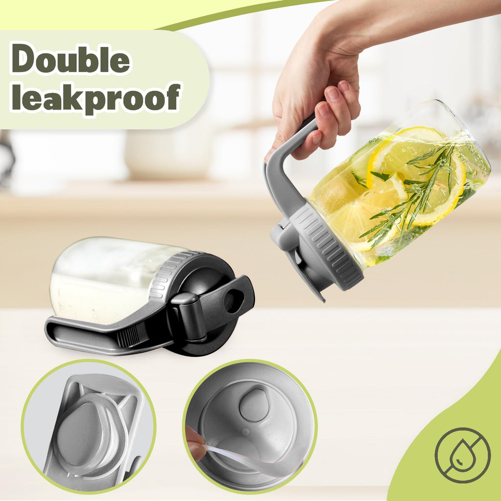 Wide Mouth Mason Jar Lids V-Shaped with Handle - Grey+Black / 2pcs view 3