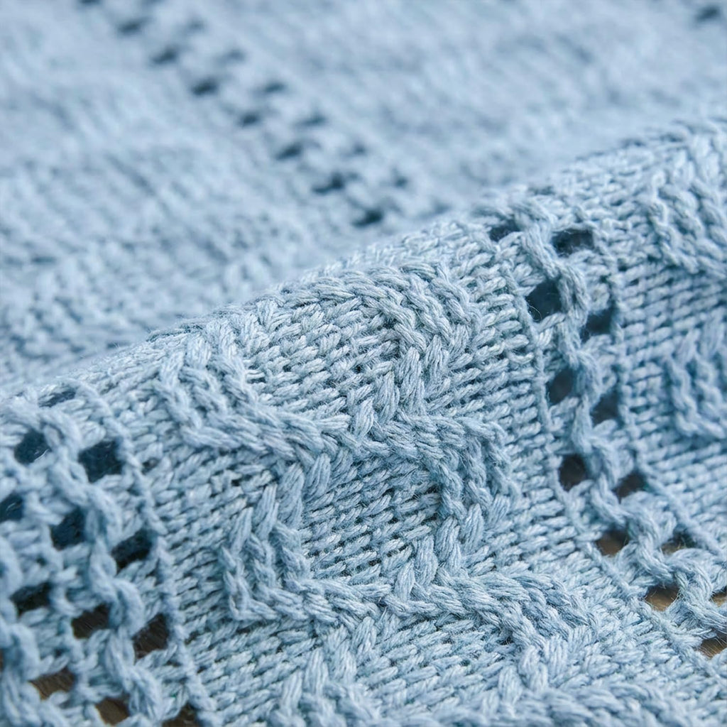 Artoid Woven Farmhouse Hollow Table Runner - Sky Blue / 12" x 48", Table Runner view 6