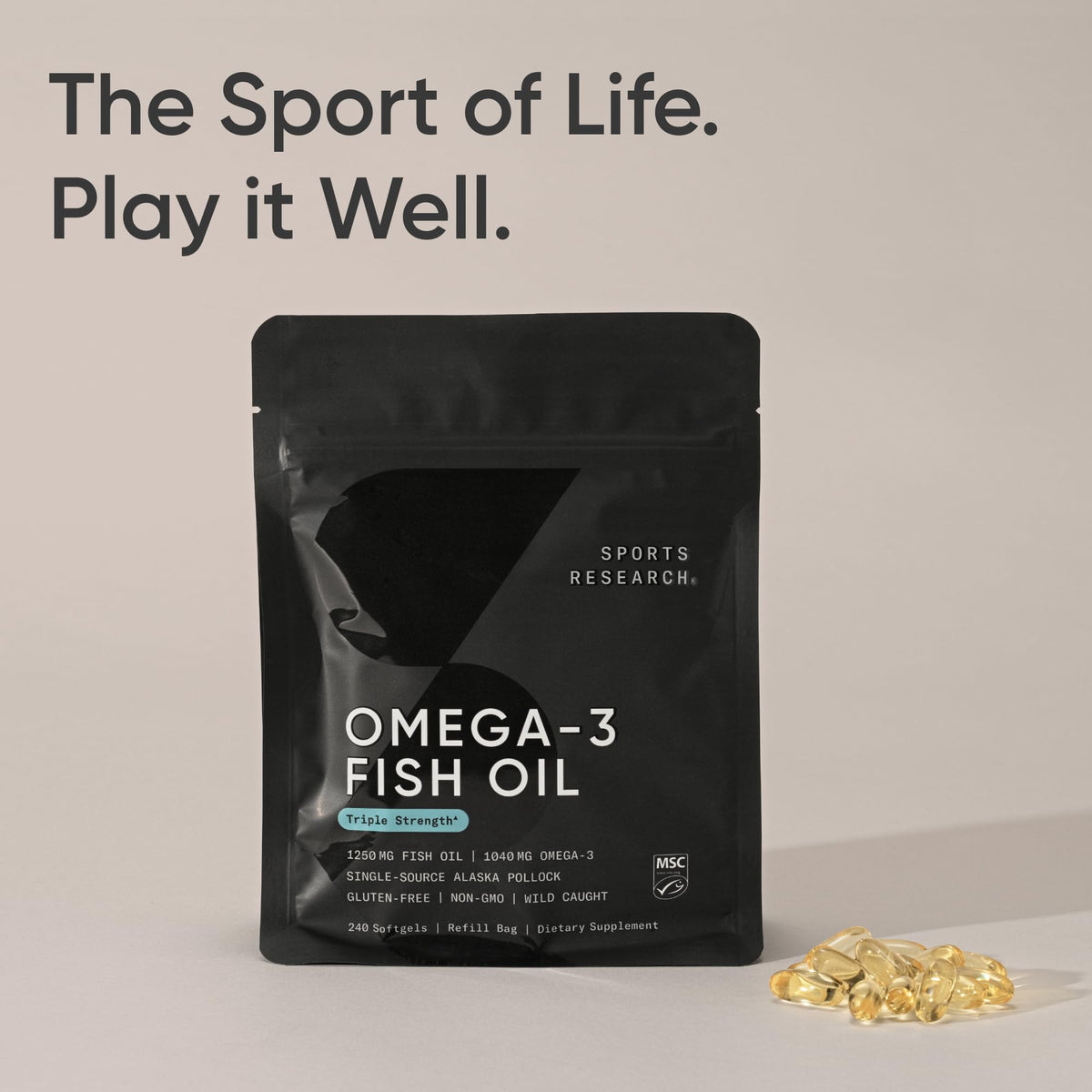 Sports Research Omega-3 Fish Oil 1250mg from Wild Alaska Pollock,240 Count (FG385A)
