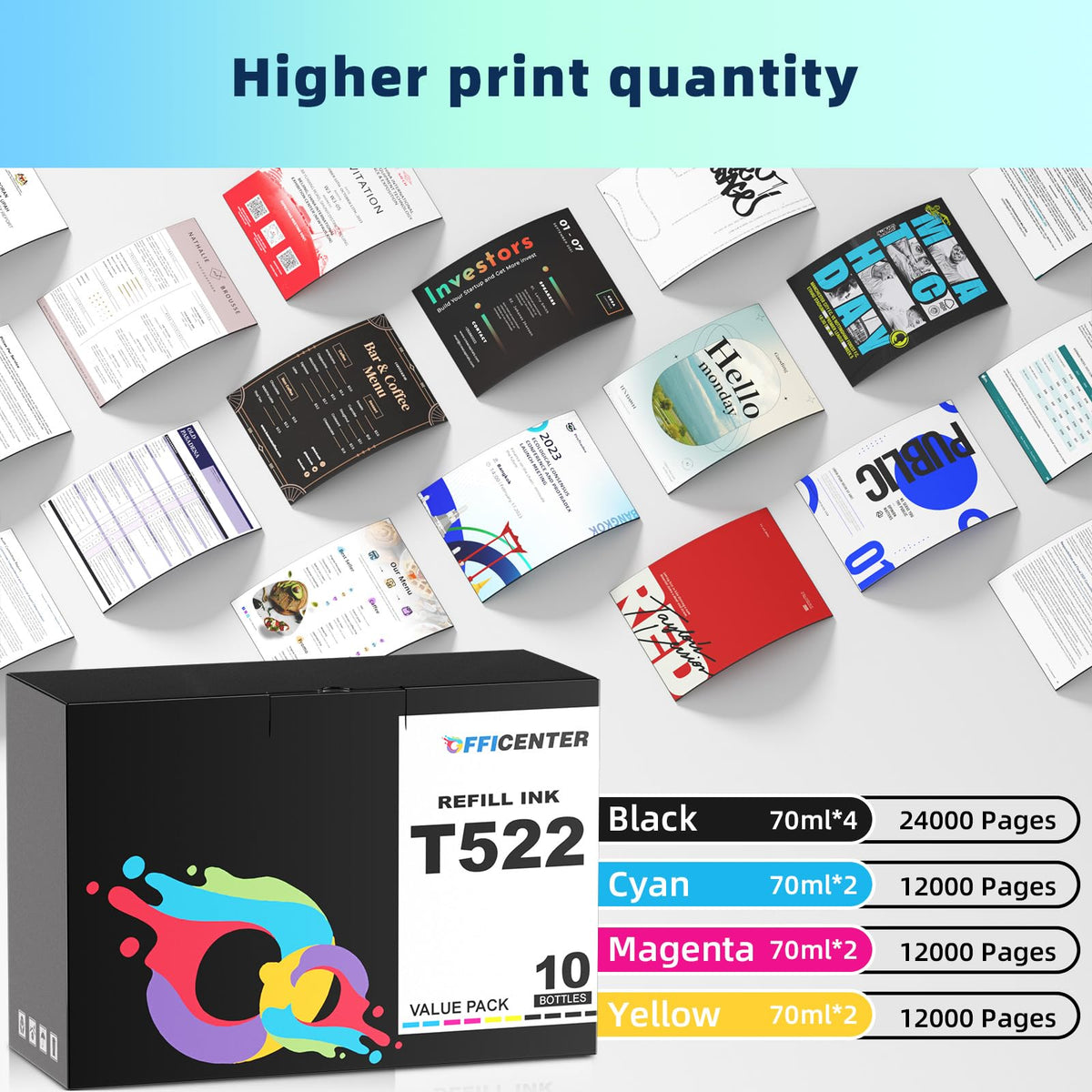OFFICENTER 10 Bottles 522 Ink Refill Bottles for Ecotank ET-2800 ET-2720 ET-2803 ET-4700 (additional view 4)