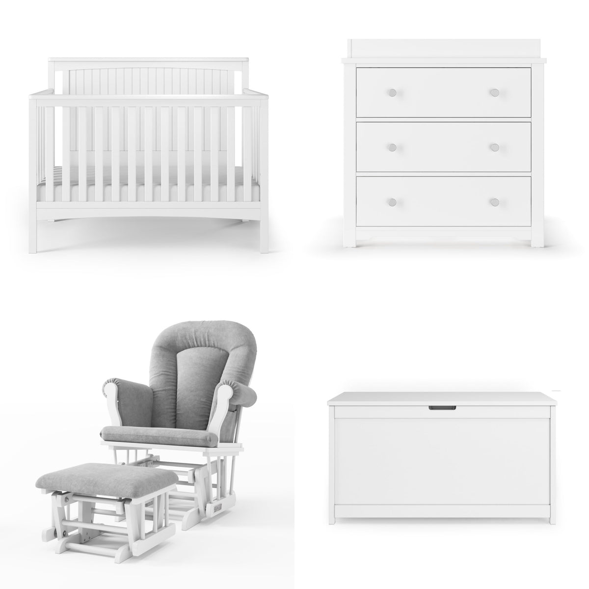 Child Craft Scout 4-in-1 Convertible Baby Crib Nursery Furniture Set - Baby Bed, Dresser with Changing Table Topper (Pack of 4)