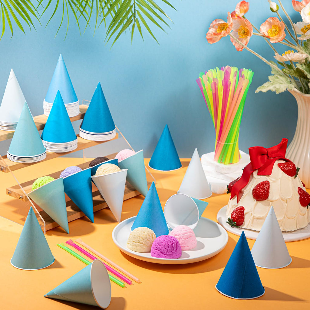 Boao 100 Pcs Snow Cone Cups Syrup Spoon Straws - Gradient Blue / 4.5 OZ view 1