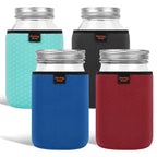 Desing Non-slip Cozy Insulated Glass Jars Protector Holder Sleeves - 32 oz Sleeves (3.7 x 5.3 In) - Black/Red/Blue/Cyan