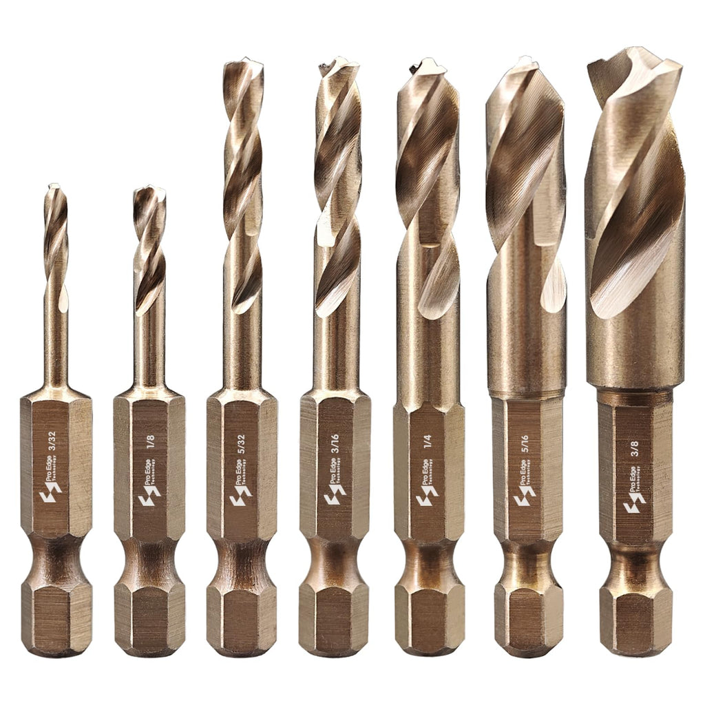 7pcs M35 HSS Cobalt Stubby Drill Bit Set 1/4" Hex Shank 3/32"-3/8"