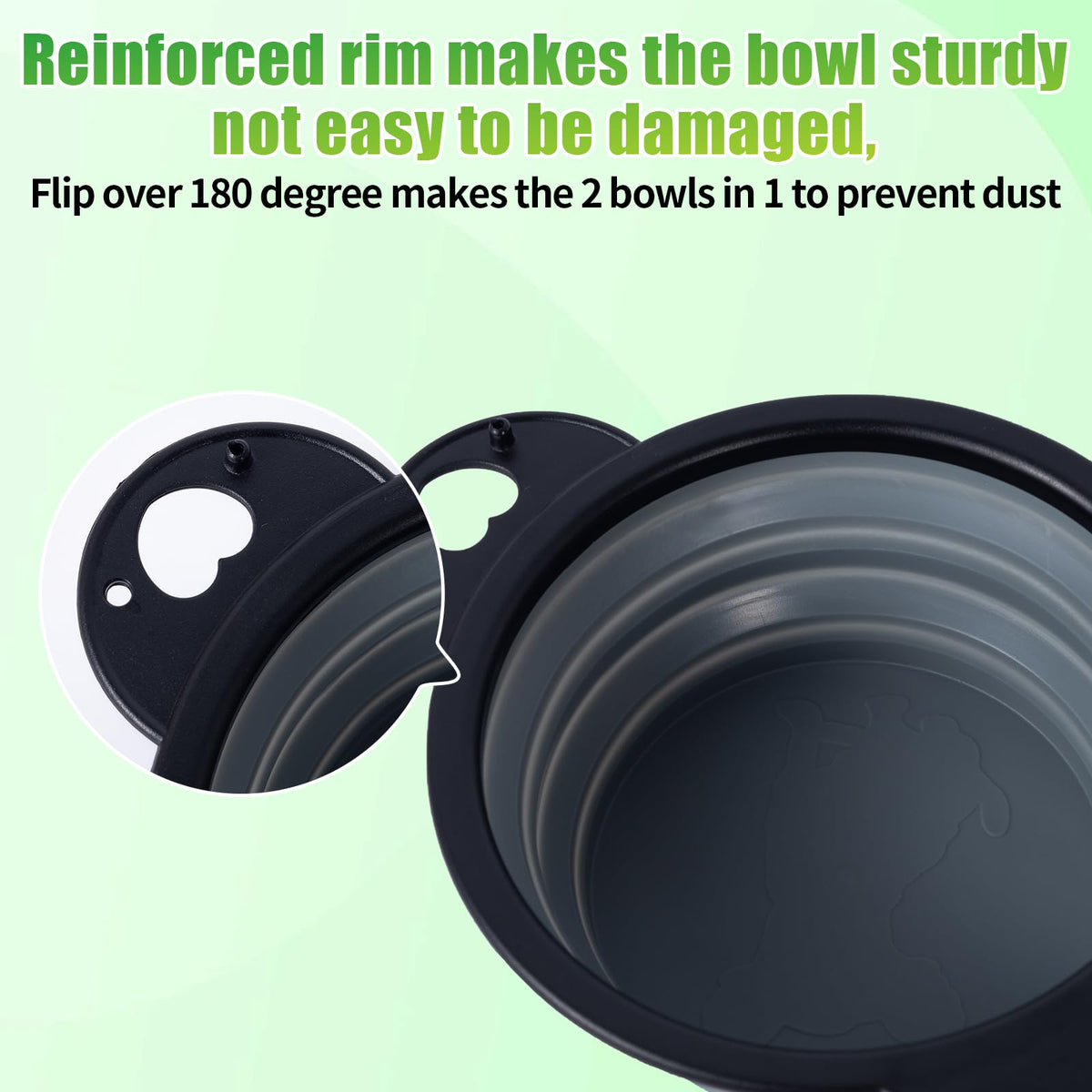 SLSON Collapsible Dog Dual Bowls Reinforced Rim 180 Degrees Flip Over Bowl - Cold Grey view 3
