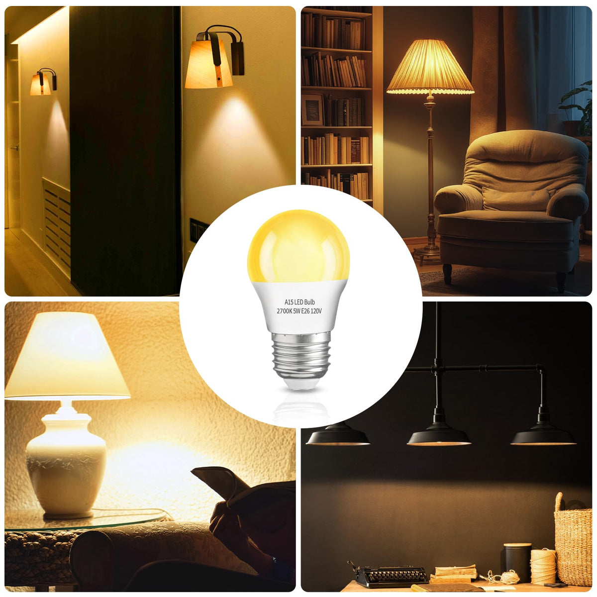 LOXYEE A15 LED Light Bulb 2 Pack, Dimmable 5W 2700K Table Lamp Bulb (BXD-001)