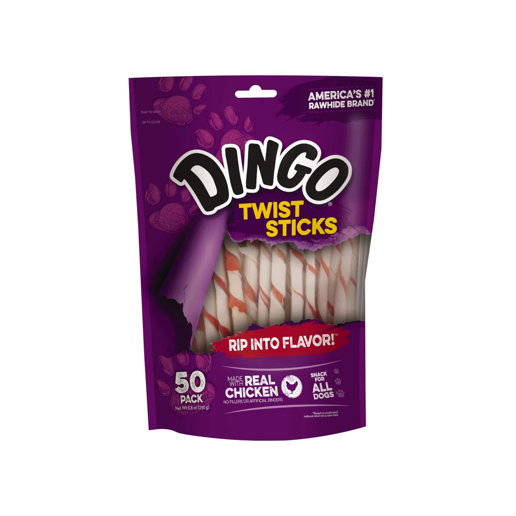 Dingo Twist Sticks Rawhide Dog Treat With Real Chicken, 50 Ct (16 Pack) (P-45022)