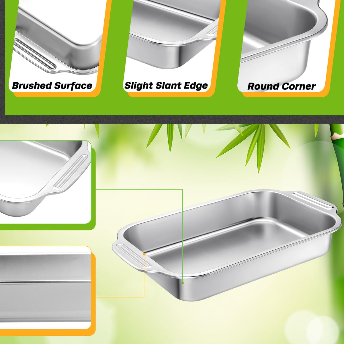 Funnymoom 2 Pcs Stainless Steel Rectangular Cake Pan with Handle - view 4
