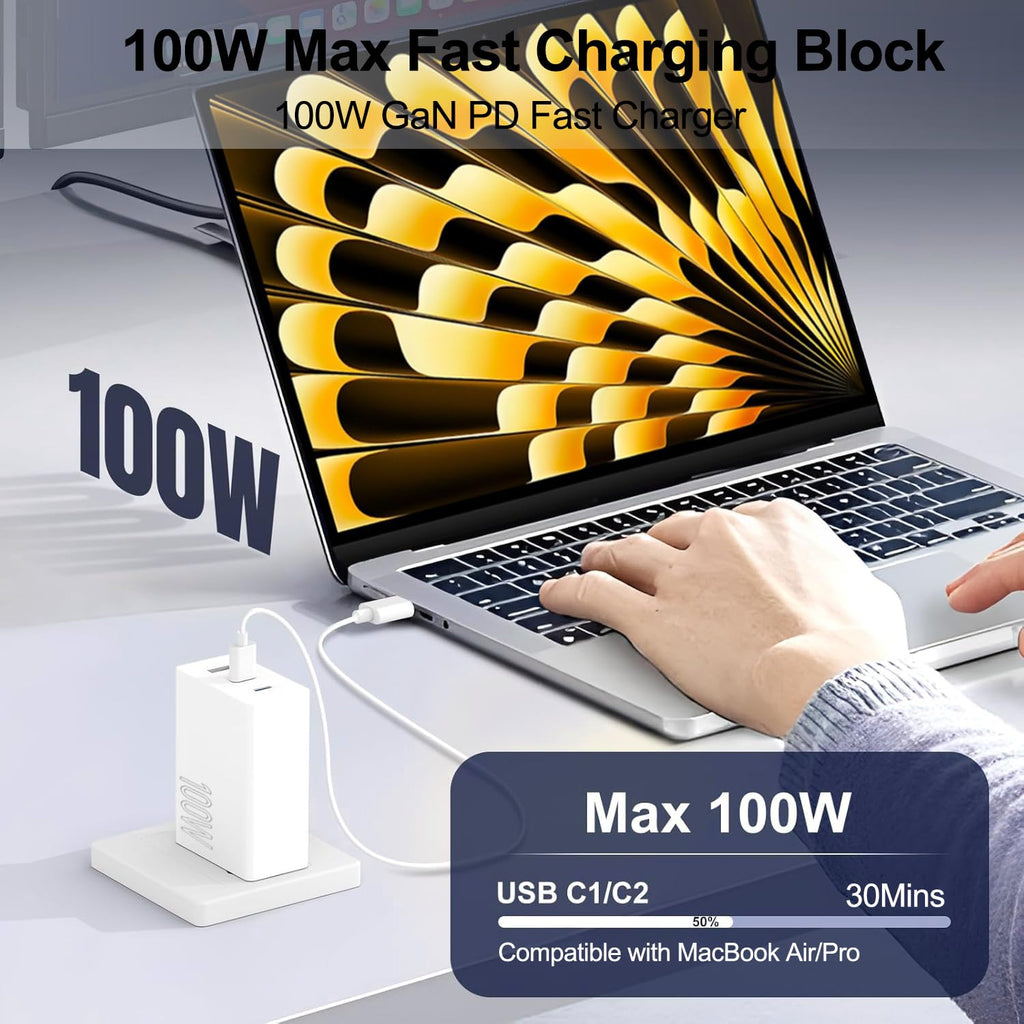 100W USB C Charger Block,2Pack 3-Port PD&AC GaN Super Fast USB C Charging Block Wall (additional view 1)
