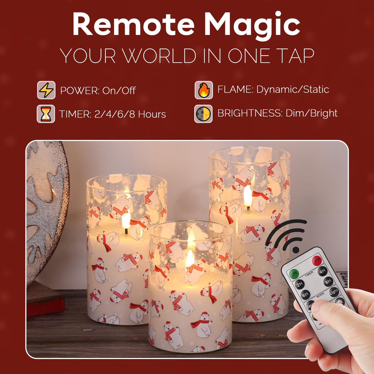 Eywamage Glass Flameless Candles with Remote - Bear view 3