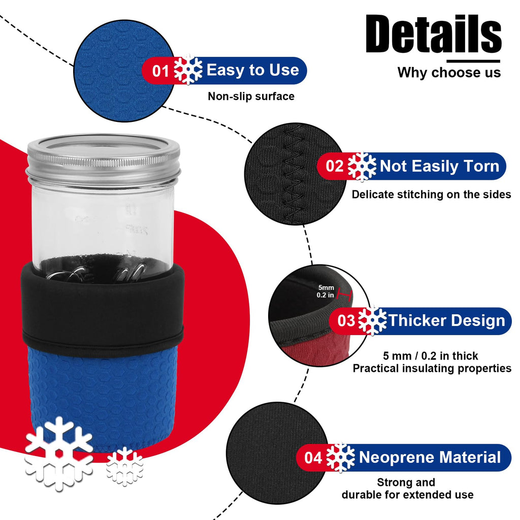 Desing Non-slip Cozy Insulated Glass Jars Protector Holder Sleeves - 24 oz Sleeves (3.0 x 5.5 In) - Black/Red/Blue/Cyan view 3