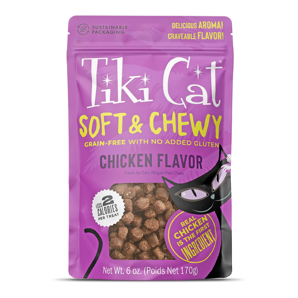Tiki Cat Soft & Chewy Dry Cat Treats, Chicken Flavor, 6 oz Pouch