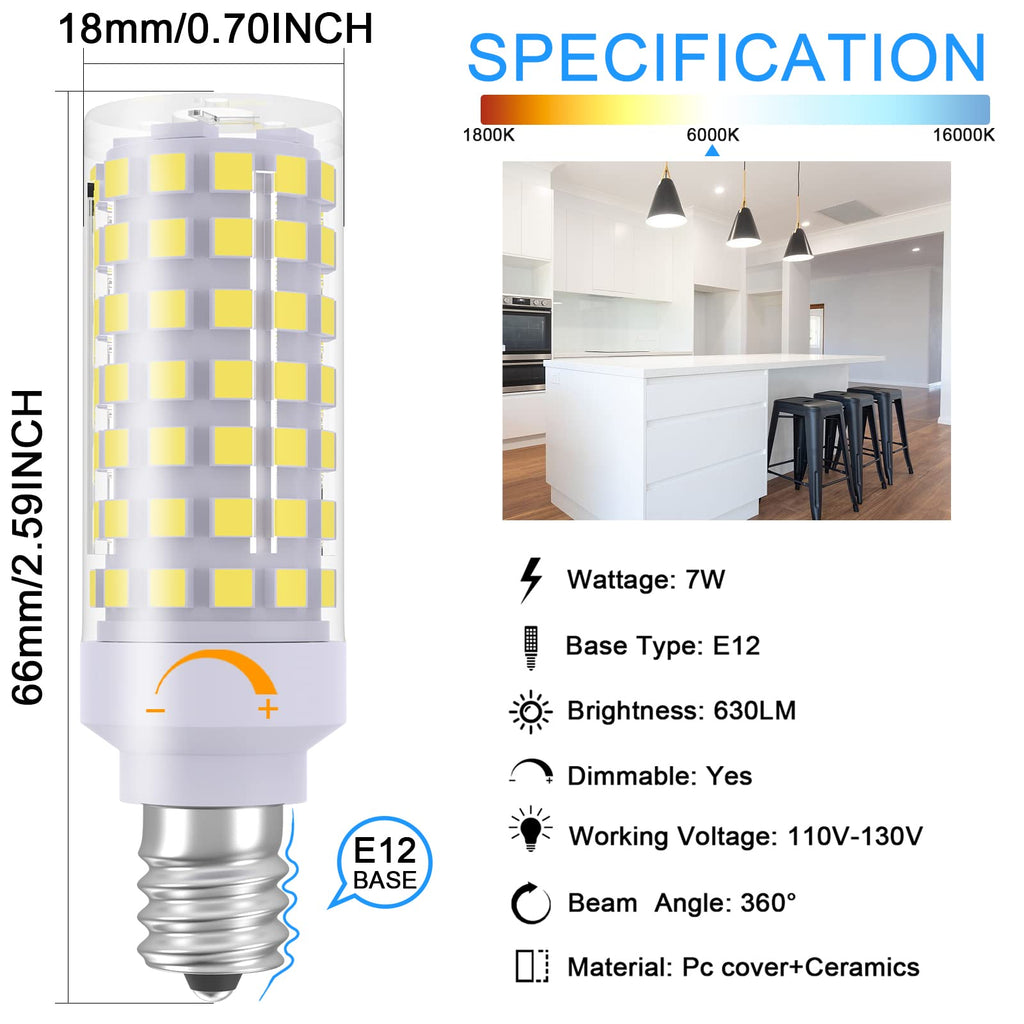 TAIYALOO E12 Dimmable LED Bulb, 7W Equivalent to 60W Halogen - view 4