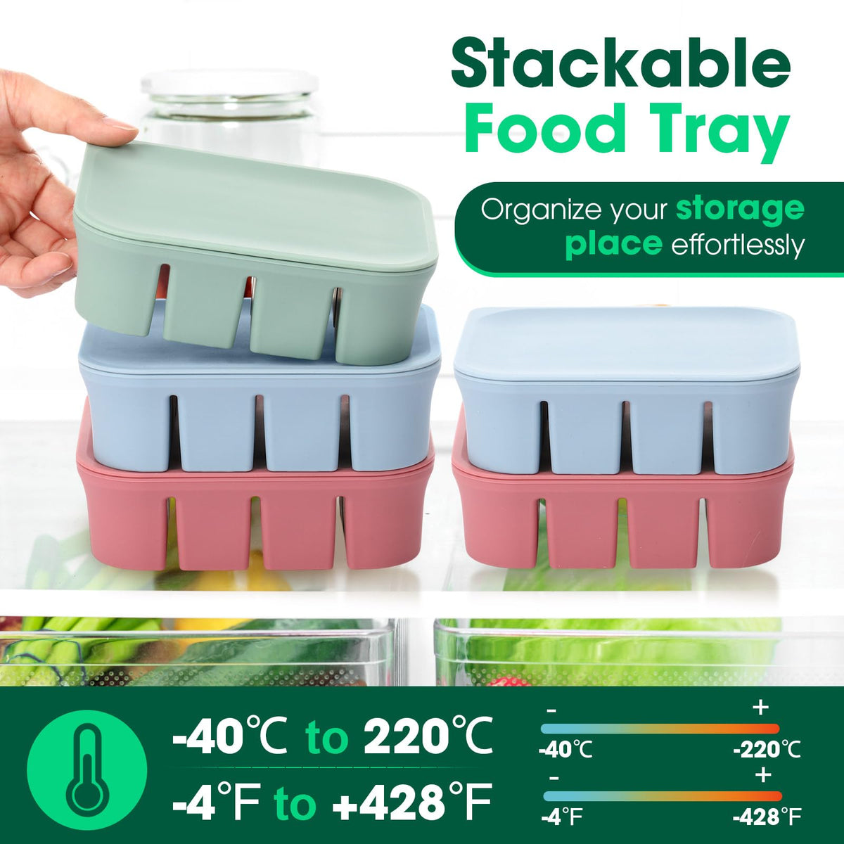 3 Pack Baby Food Freezer Tray with Lids - Green, Blue, Red view 3