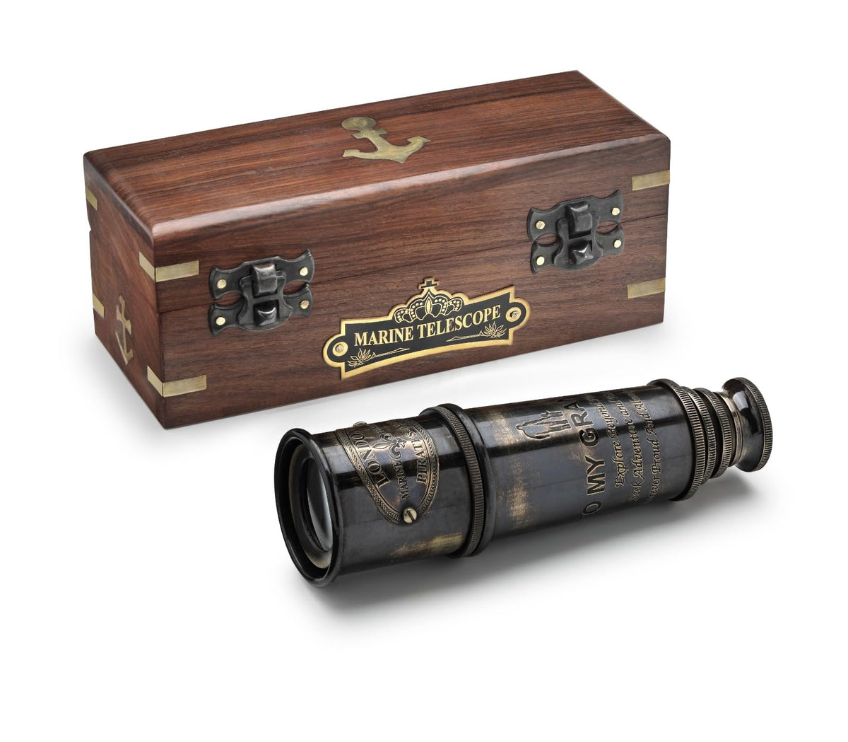US HANDICRAFTS Handcrafted Brass Nautical Telescope in Wooden Box | to My Grandson