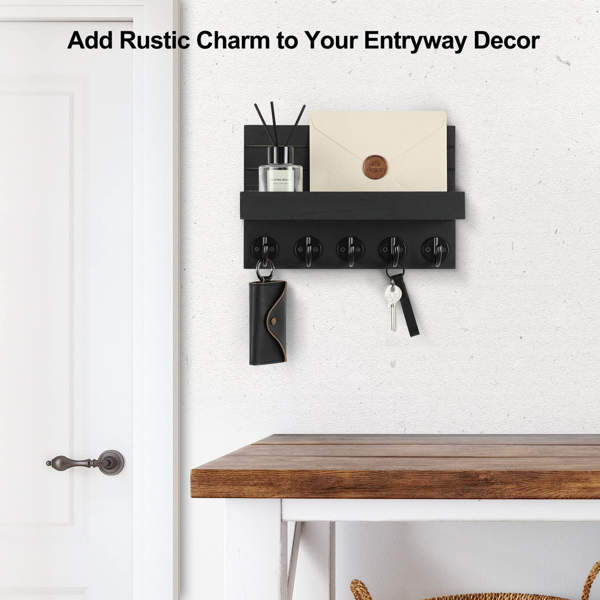 Lwenki Key Holder for Wall, Decorative Key and Mail Holder with Shelf Has Large