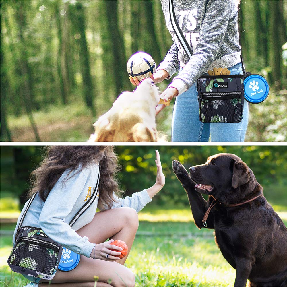 PetAmi Hands Free Dog Treat Pouch for Training and Walking - Floral Grey view 4