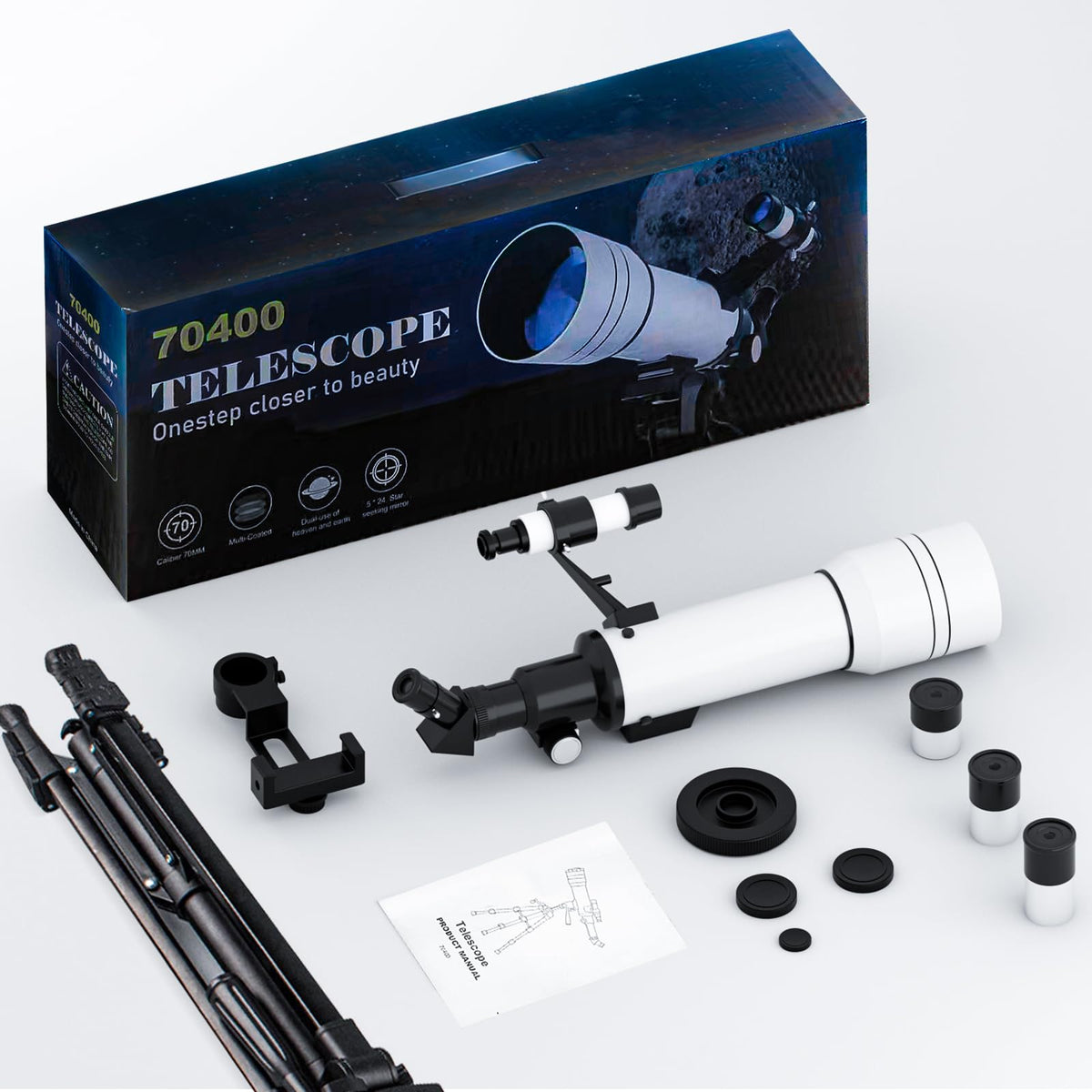 NEYLANG Telescope, 70mm Aperture Portable Refractor Telescope for Astronomy Beginners - White / 70x400MM view 8