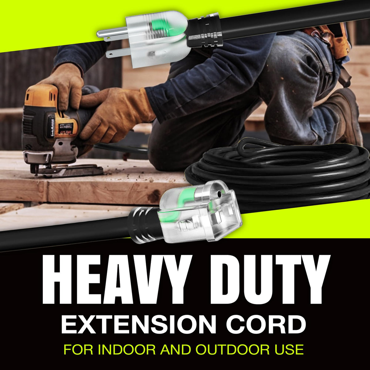 LifeSupplyUSA Outdoor/Indoor Extension Cord Heavy Duty 3 Prong SJTW - 75 FT / 16AWG view 6