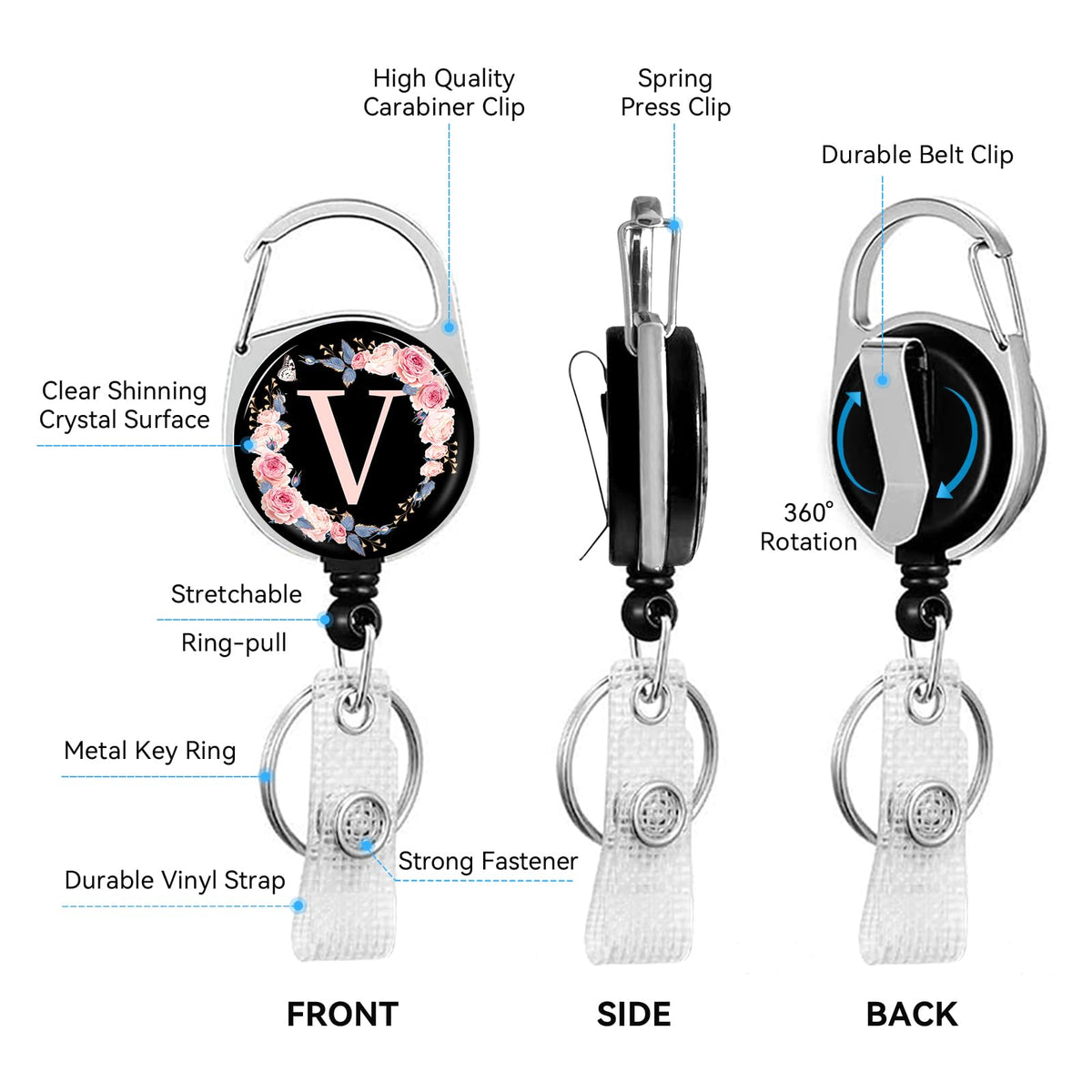 2 Pack ID Badge Holder with Clip Badge Reels Retractable Heavy Duty - 2pack-v view 3