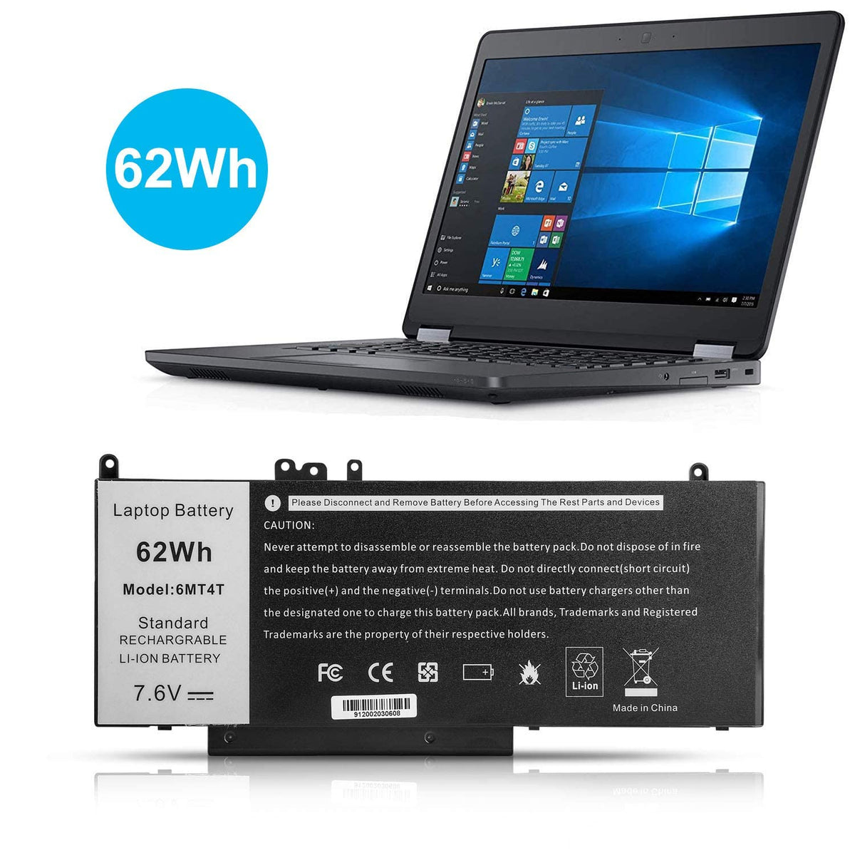 TREE.NB Laptop Battery Replacement - 9.09x3.93x0.24inch 6MT4T view 3