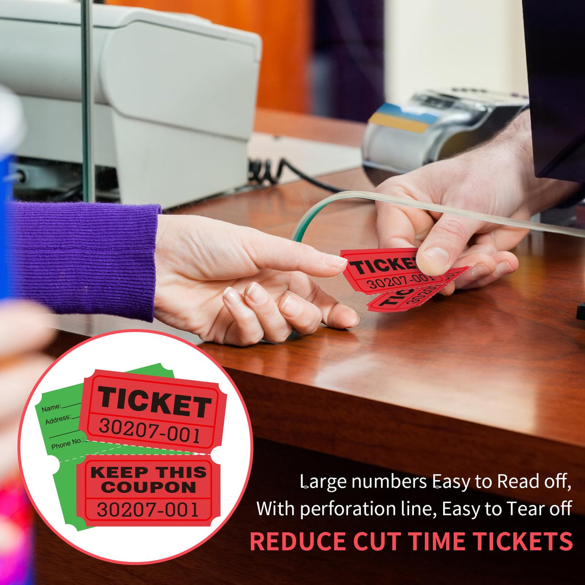 LLIKED 2"x2" Double Roll Raffle Tickets - 2000-red and Green view 5