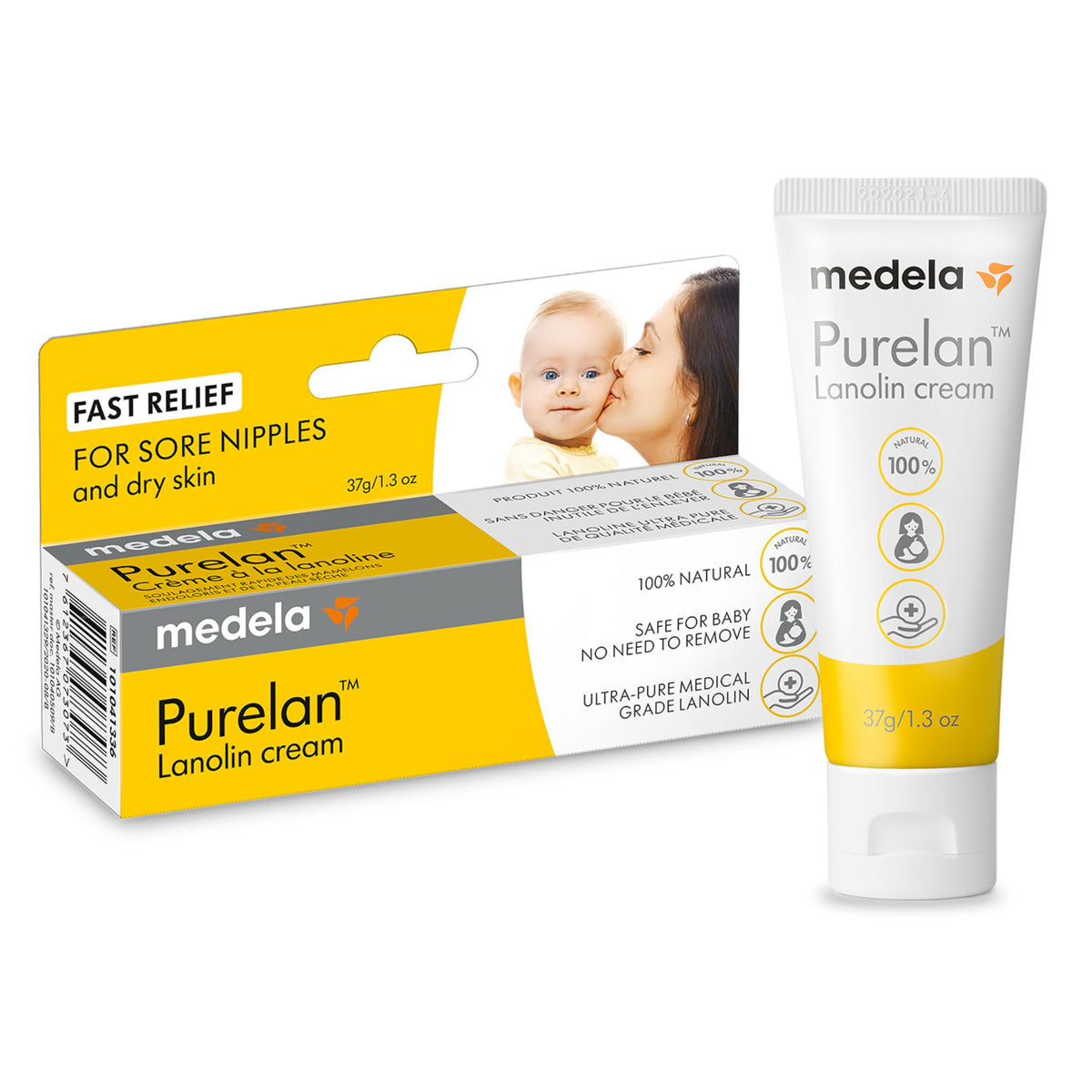 Medela Purelan Lanolin Nipple Cream, Fast Relief, Baby Safe, 37g/1.3oz - 1.3 Ounce (Pack of 1)