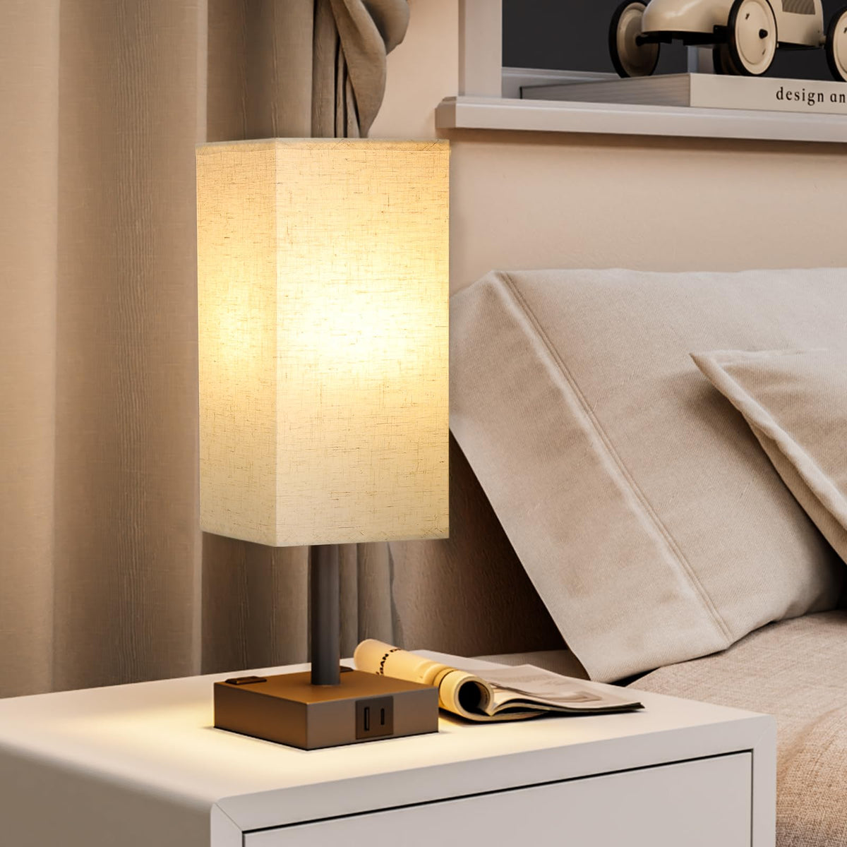 aooshine Bedside Table Lamp Touch Control - 1 Beige & Black / 14.0in view 5