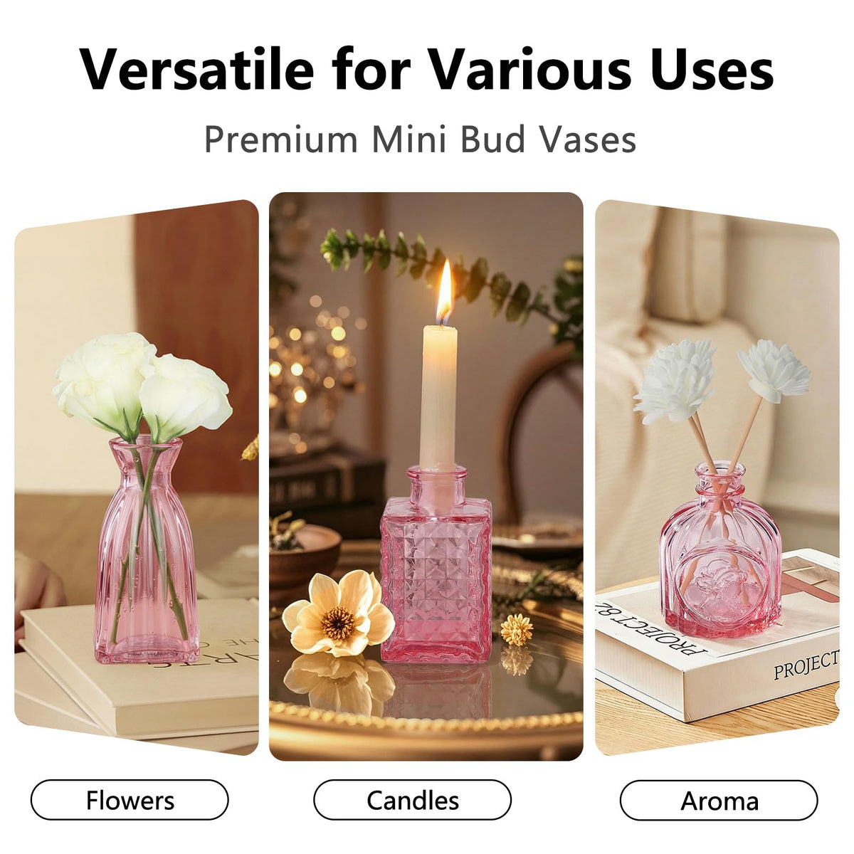 RUCKAE 22 Pack Pink Glass Bud Vases,Vintage Small Flower Vases for Centerpieces,Assorted (additional view 5)