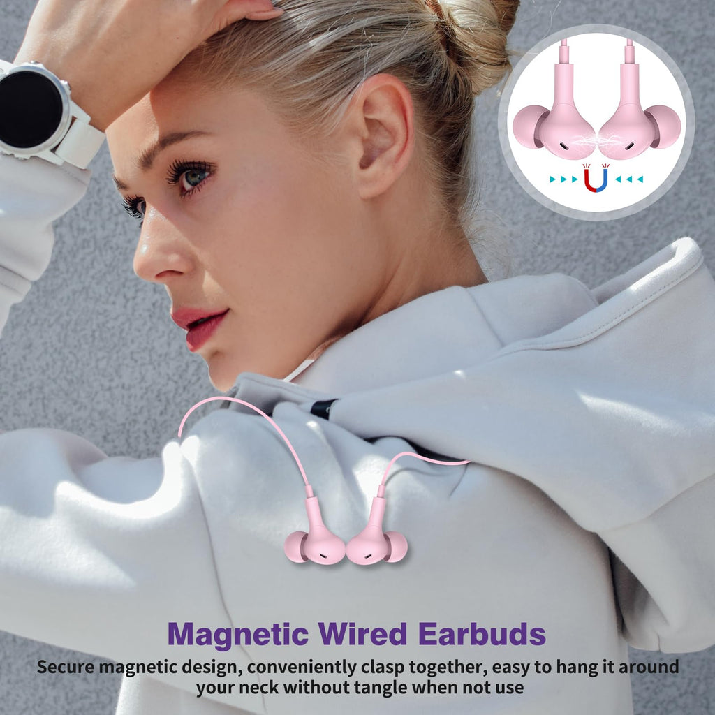 USB C Headphones for iPhone 18 Pro Max 17 16 15/Galaxy S26 FE Wired Earbuds - Rose-Pink view 2