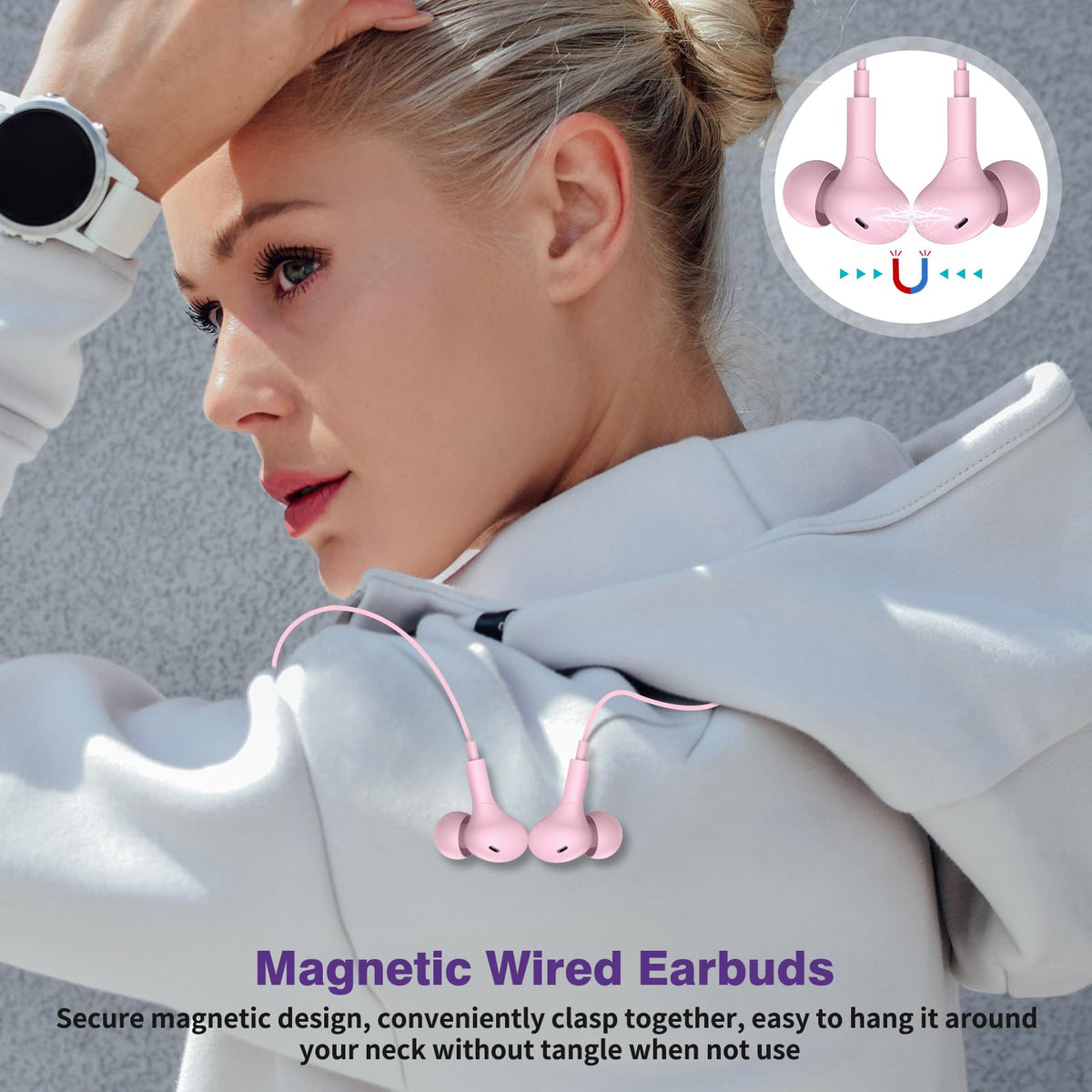 USB C Headphones for iPhone 18 Pro Max 17 16 15/Galaxy S26 FE Wired Earbuds - Rose-Pink view 2