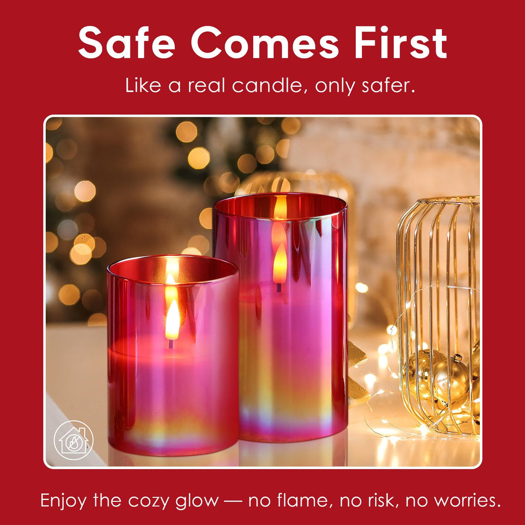 Eywamage Glass Flameless Candles with Remote - Red view 5