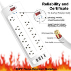 Teiobar Extension Cord Power Strip - White(12 Outlets/2U2C) / 6 Ft view 5