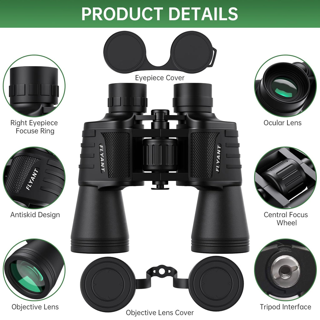 FLYANT 20x50 High Powered Binoculars for Adults, Waterproof Compact Binoculars with Low Light Vision for Bird Watching