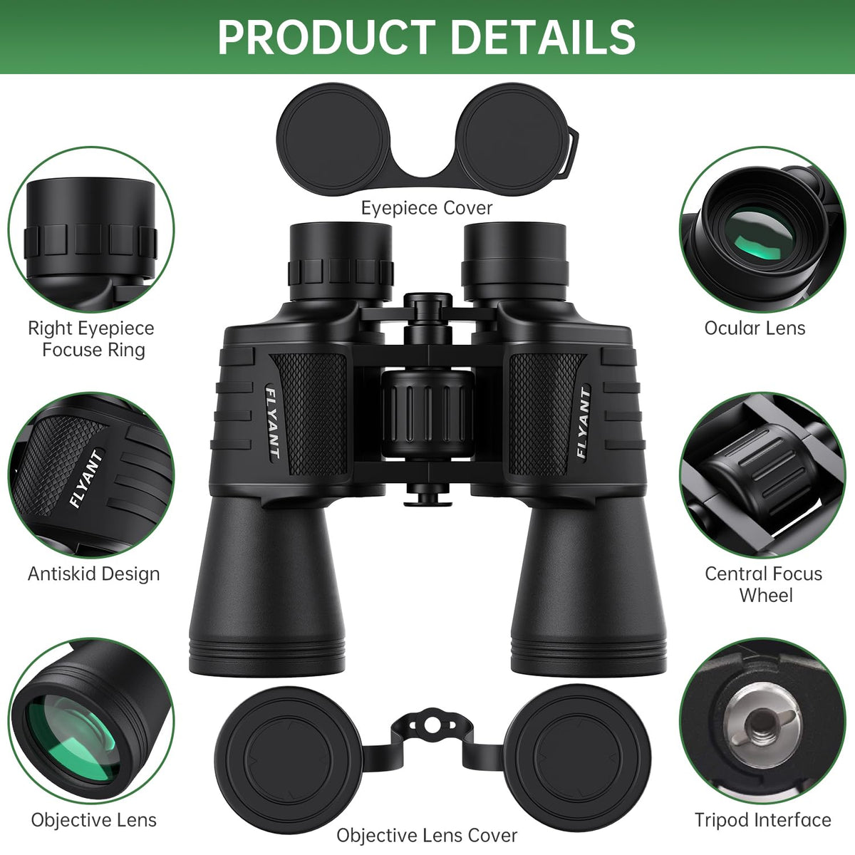 FLYANT 20x50 High Powered Binoculars for Adults, Waterproof Compact Binoculars with Low Light Vision for Bird Watching