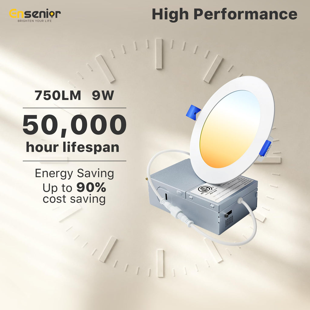 Ensenior 12 Pack 4 Inch LED Recessed Ceiling Light, 5CCT, 750LM 9W 120V (4I-5CCT-12PACK)