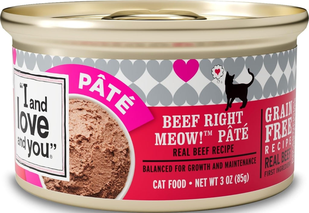 I and love and you Wet Cat Food - Beef Right Meow Pâté - Beef Recipe, Grain Free, Filler Free, 3oz Pack of 24 Cans