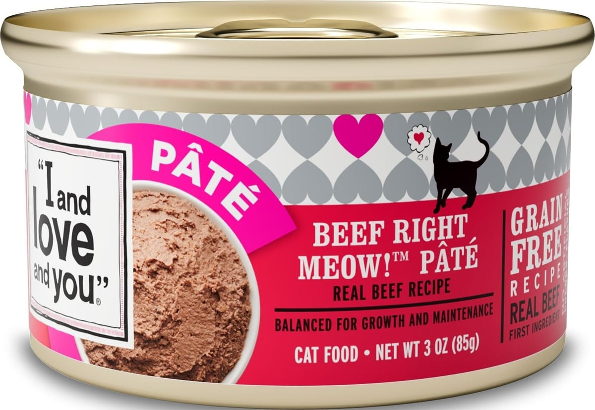 I and love and you Wet Cat Food - Beef Right Meow Pâté - Beef Recipe, Grain Free, Filler Free, 3oz Pack of 24 Cans