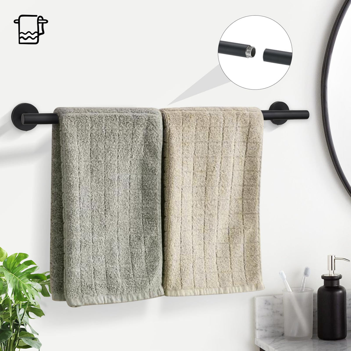 TURS Matte Black Bathroom Hardware Set 5 Piece, SUS304 Stainless Steel Bath Towel Bar (additional view 1)