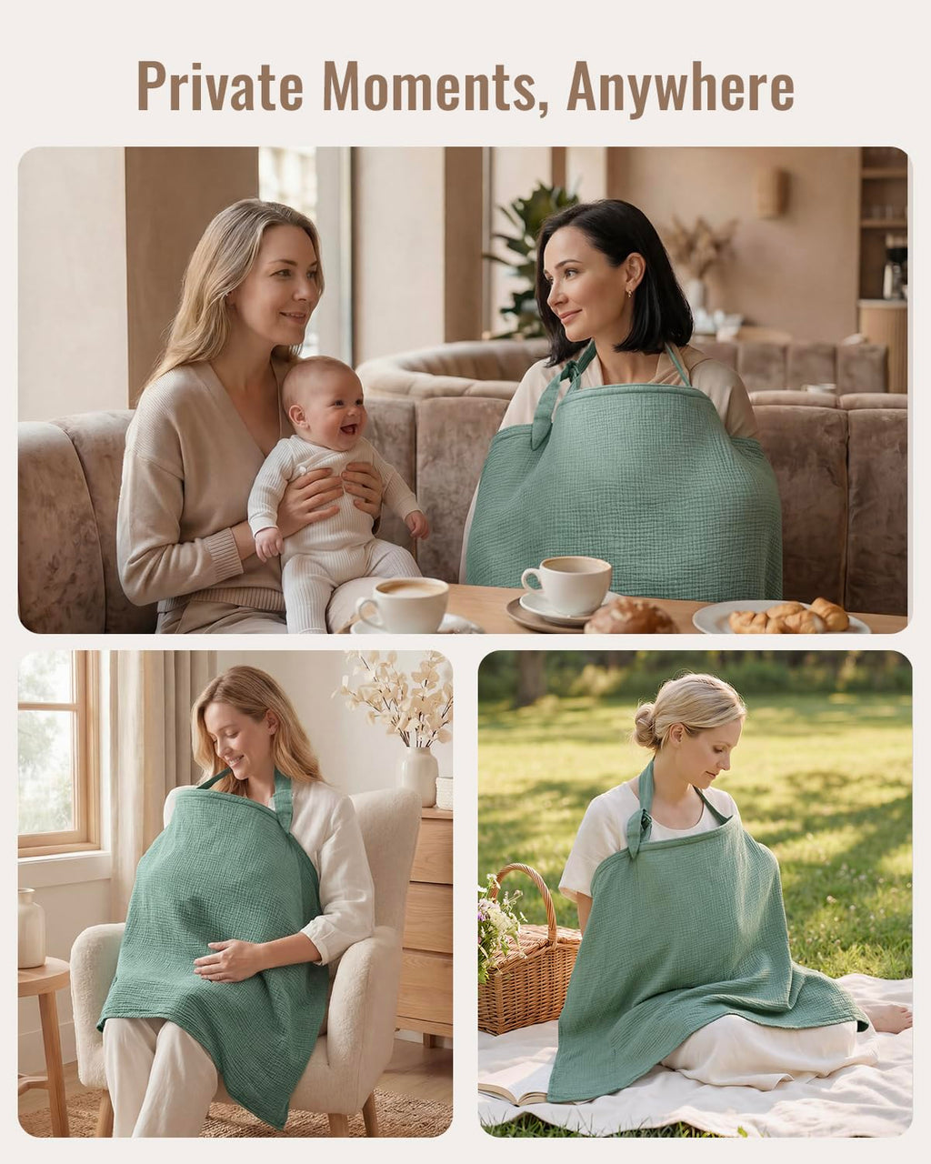 Blissful Diary Muslin Nursing Cover for Breastfeeding, Breathable Breastfeeding Cover up with Arch Neckline for Women
