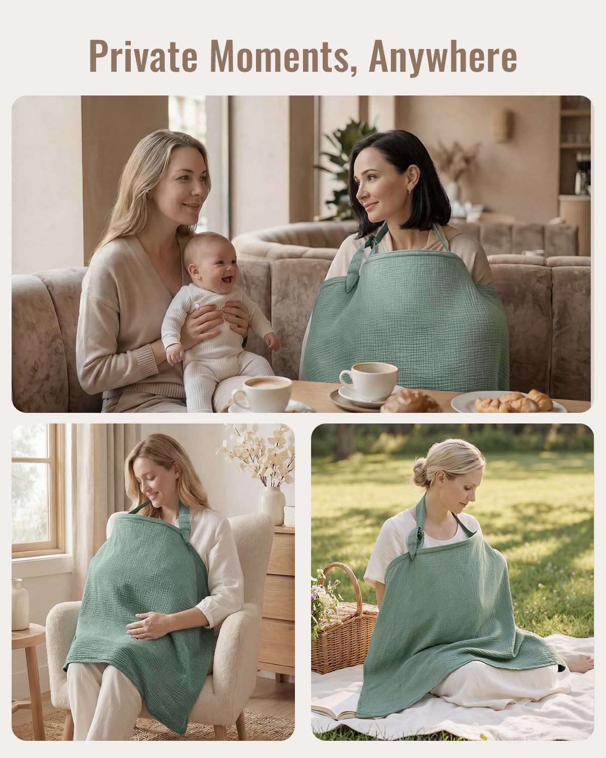 Blissful Diary Muslin Nursing Cover for Breastfeeding, Breathable Breastfeeding Cover up with Arch Neckline for Women