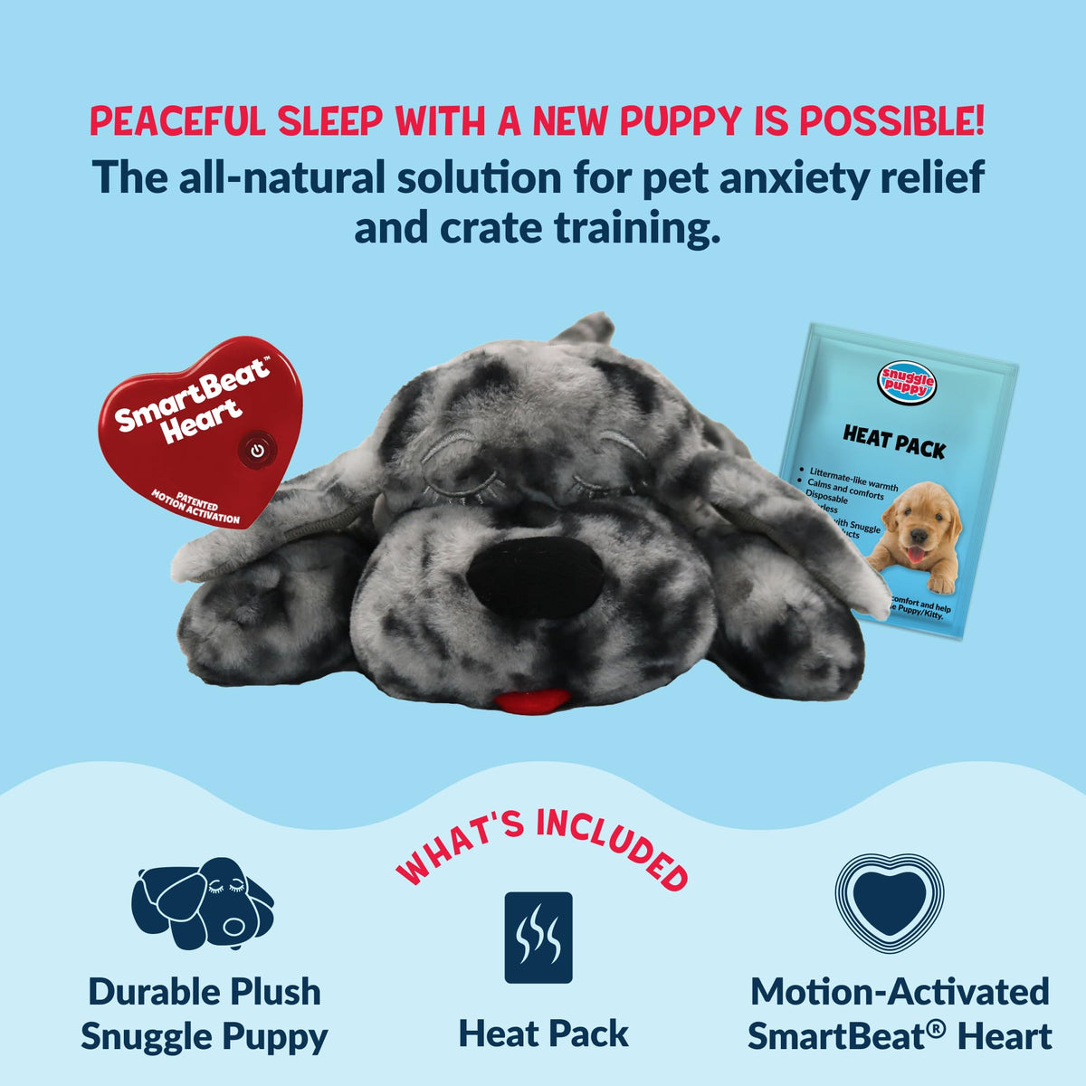 Snuggle Puppie Snuggle Puppy Heartbeat Toy, Calming Comfort, Breed Buddies Blue Merle (SP011)