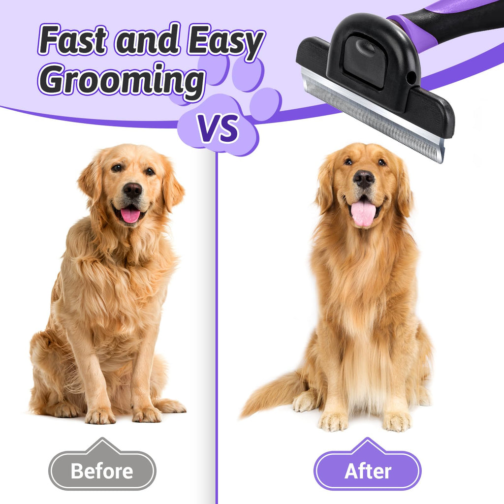 MIU COLOR Pet Grooming Brush Deshedding Tool for Dogs & Cats - Purple / Long Hair view 3