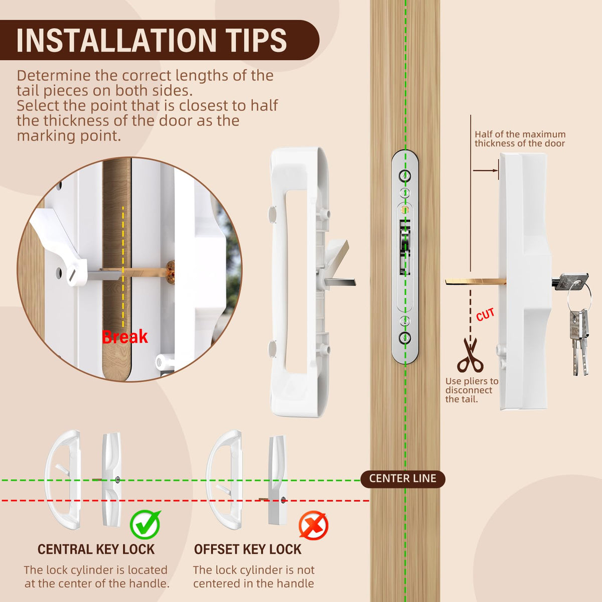 MENGBEI Sliding Glass Door Handle Set,3-15/16" Screw Hole Spacing, Fits Door Thickness (additional view 5)