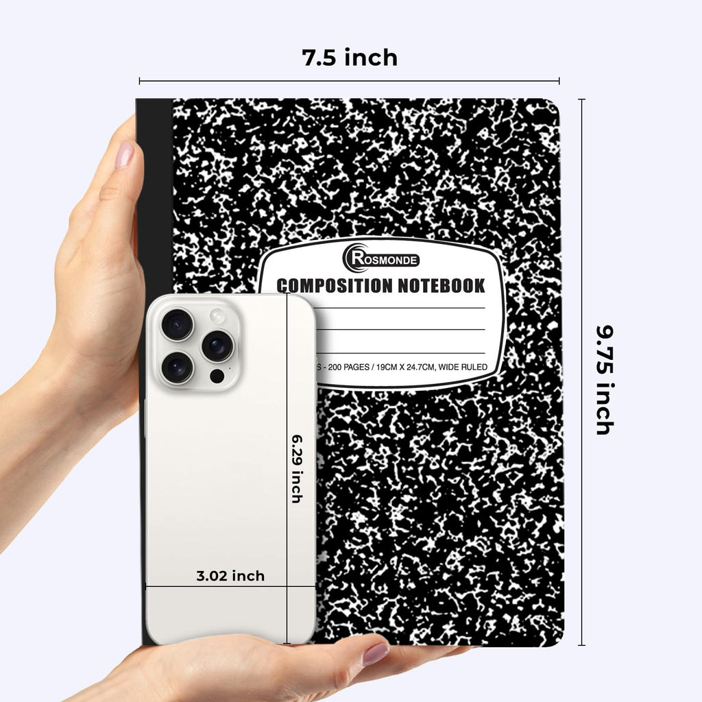 Rosmonde 2000 Pack Composition Notebooks Bulk, Wide Ruled, Black Marble