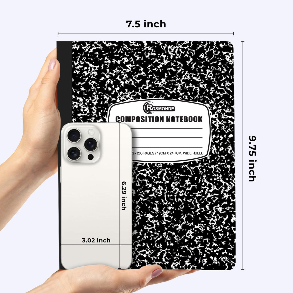 Rosmonde 2000 Pack Composition Notebooks Bulk, Wide Ruled, Black Marble