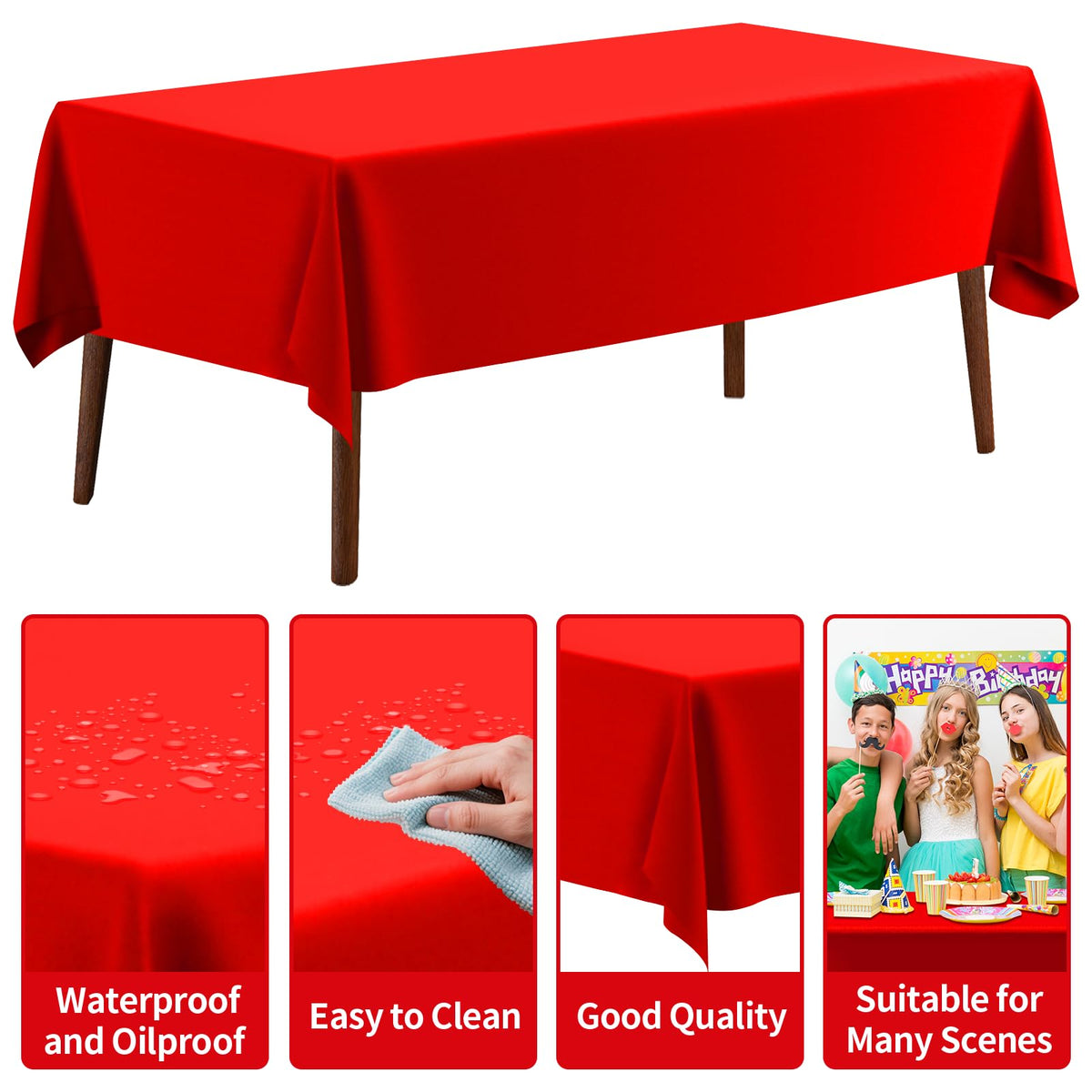 CXPSINC 54 Inch Plastic Table Cover Roll Disposable Tablecloth with Slide Cutter - Red / 3600" x 54" (Rectangular) view 2