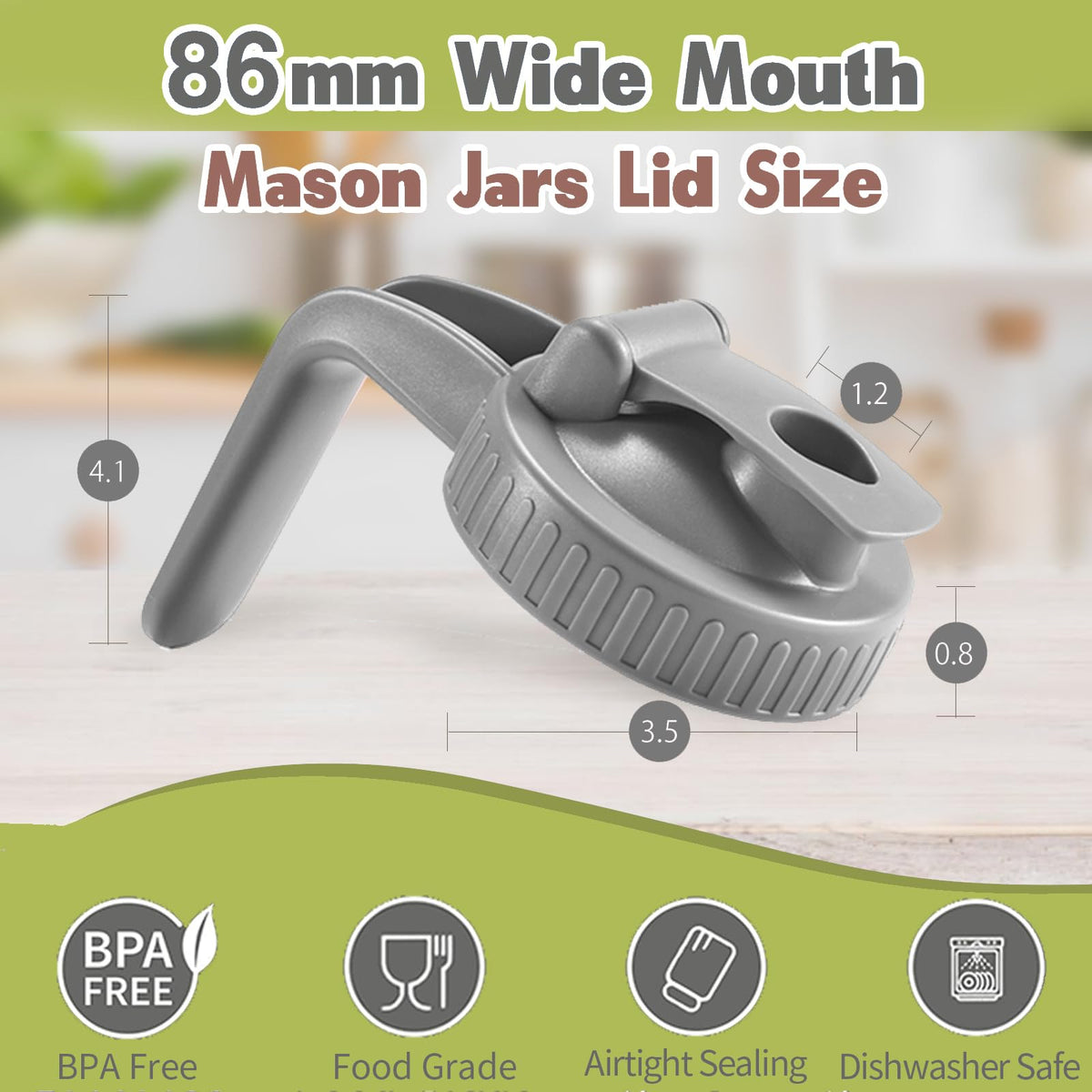 Wide Mouth Mason Jar Lids V-Shaped with Handle - Grey+Black / 2pcs view 5