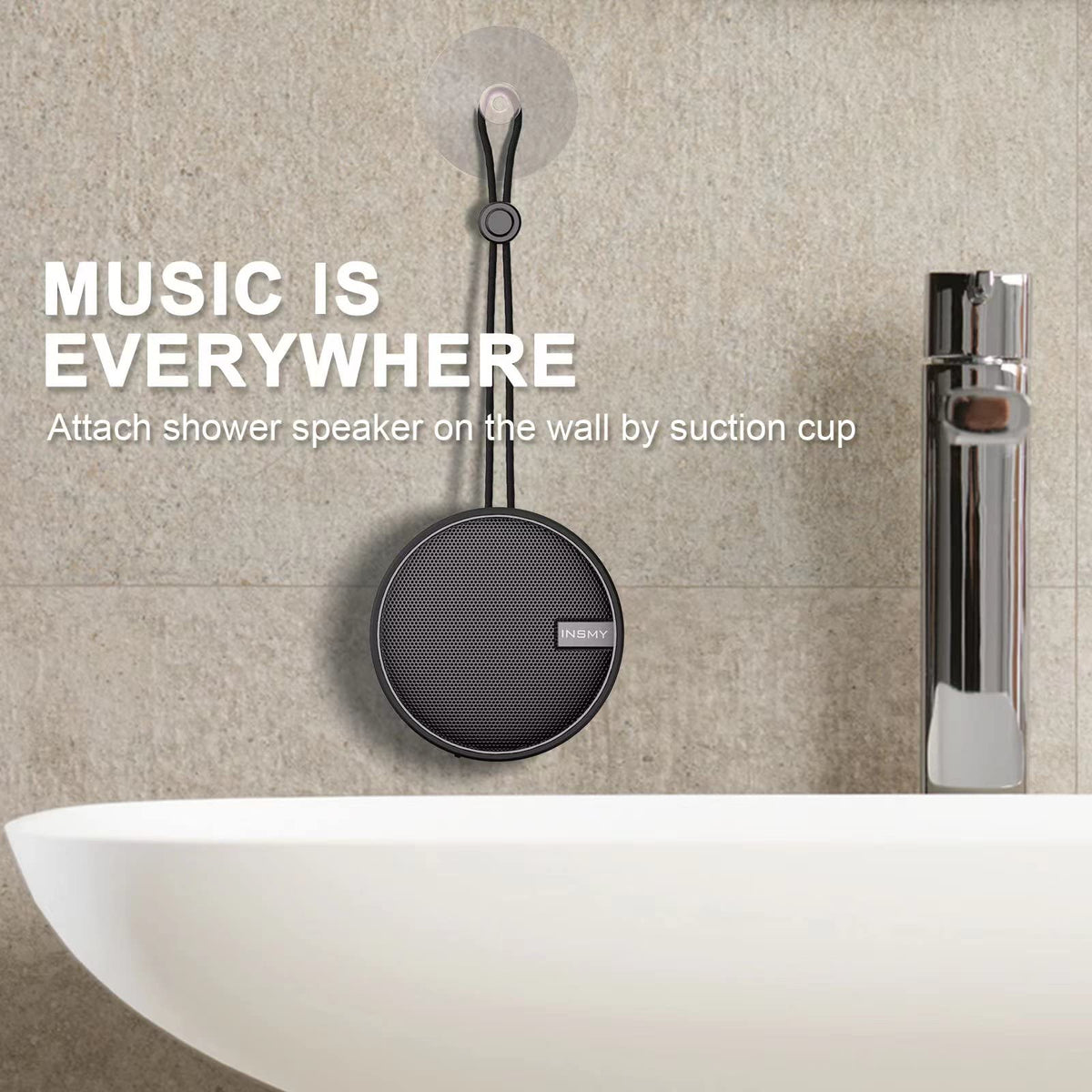 INSMY C12 IP67 Waterproof Shower Bluetooth Speakers,Portable Small Speaker - Black view 8
