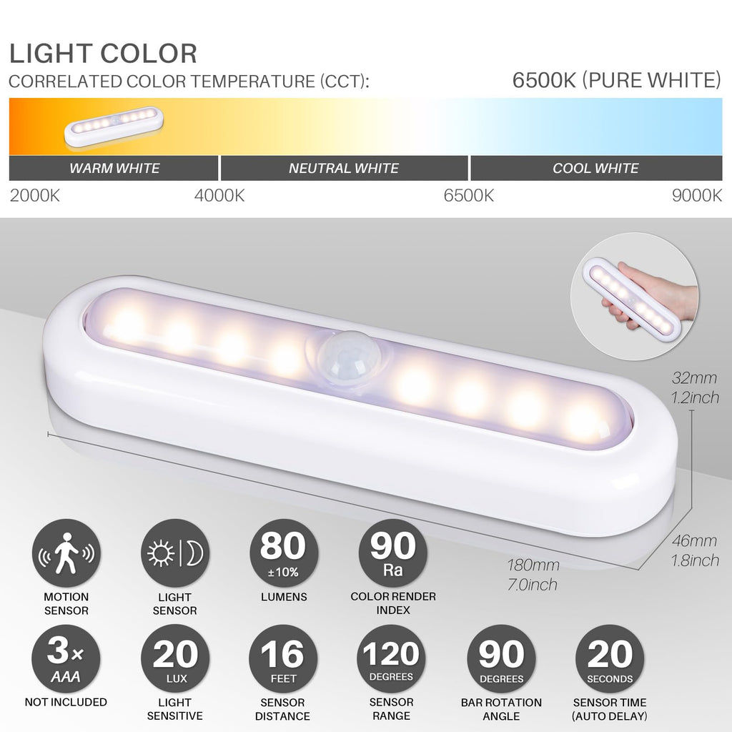 STAR-SPANGLED 7” Motion Sensor Lights Indoor AAA Battery, 3 Pack Warm – White (XGCL-22A)
